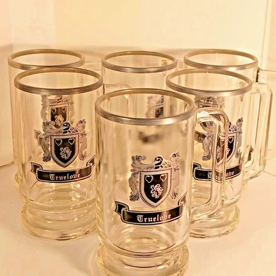 Raras tazas italianas de vidrio con cresta Truelove - Juego de 6 piedras de cerveza de 16 oz, capa de A Foto 1 de 4