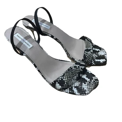 Saks Fifth Ave Women’s Black Snakeskin Leather Strappy Slingback Sandal 9 - Image 1 of 4