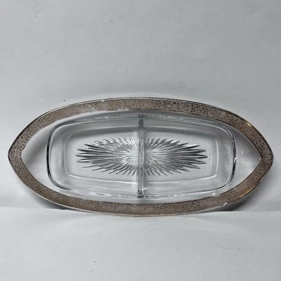 Vintage Heisey Yeoman Glass Gold Crested Oval Serving Platter - Image 1 of 4