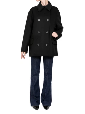 Vicolo cappotto corto doppiopetto in misto lana nero - Immagine 1 di 2