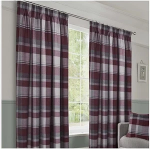 Braemar Tartán Forrado Cepillado Imitación Lana Cinta Top Par de Cortinas, Vino 65x72" - Imagen 1 de 2