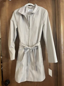NWT Womens Calvin Klein Trench Rain Coat Tan Zippered Belted Water Resistant Lrg - Picture 1 of 14