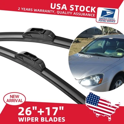 Front Windshield Wiper Blades Pair 26"+17" All Season For Pontiac Vibe 2009-2010 - Imagem 1 de 4