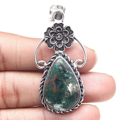 Colgante Crisocola Piedras Preciosas Hecho a Mano Regalo Para Ella Joyería de Plata 2.5" Foto 1 de 4