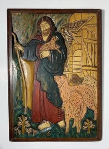 ANTIGUA PRISIÓN ARTE FORASTERO POPULAR MADERA PINTADA TALLADA PLACA JEASUS CORDEROS 1931 - Imagen 1 de 4