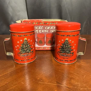 Vintage Christmas Tree Salt & Pepper Shakers Stovetop Red Original Box Pre owned - Picture 1 of 8