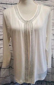 Neu mit Etikett Chico's Cardigan vorne offen verziert Gr. 3 XL weiß Stretch Metallic-Besatz - Bild 1 von 11