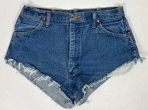 Vintage Wrangler Shorts 31 31" High Waist Denim Cutoff Booty Shorts High Cut Leg - Picture 1 of 11