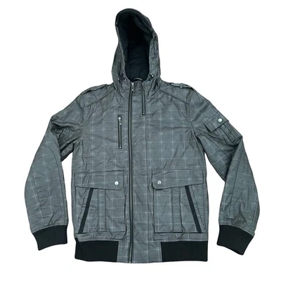 Jack&Jones Mens Gray Black Plaid Lined Rain Fall Winter Coat Jacket Sz M Outdoor - Image 1 of 4