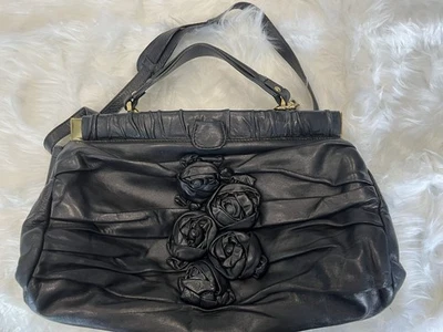 Valentino Garavani Black Leather Rose Appliqué Frame Bag with Long Strap Italy - Image 1 of 4