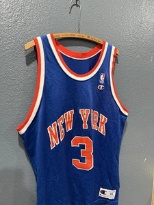 Vintage 90’s Champion NBA New York Knicks John Starks Blue Basketball Jersey 48 - Picture 1 of 5