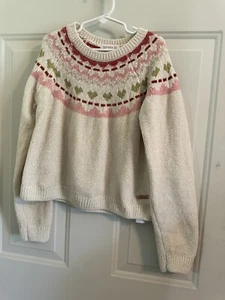 Kensie Girl Cozy Sweater Cream Multicolor Long Sleeves Round Neck Sz 10 EUC - Picture 1 of 5