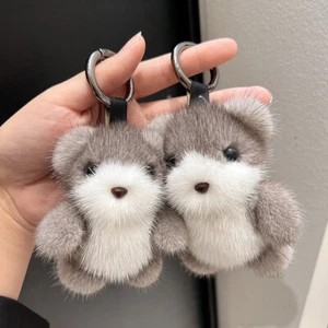 4"/5" Real Mink Fur Bear Toys Pompom Ball Bag Charm Bag Purse Keychain Pendant - Picture 1 of 7