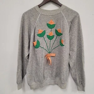 Vintage Hanes Womens 3D Floral Sweatshirt Size L Workout Embroidered Spring - Picture 1 of 10