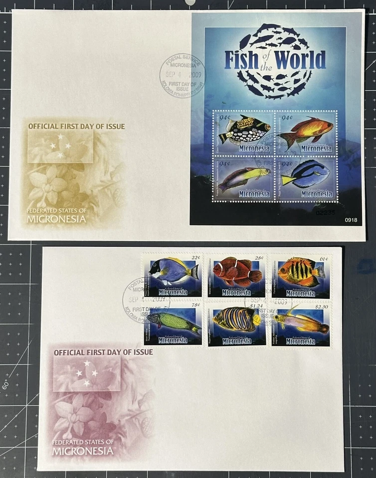 MICRONESIA 2009 2 FDC + Full Set Of Stamps, Fish Of The World SC 817-23 - Image 1 of 1