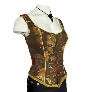 SHRINE Pin Bodice Gothic Wedding Witch Vampire Goth Ball Brown Corset Top - Picture 1 of 11