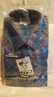 Nueva Camisa De Colección Para Hombres Ely Cattleman Perla A Presión 17.5x34 Perla A Presión Manga Corta Foto 1 de 2