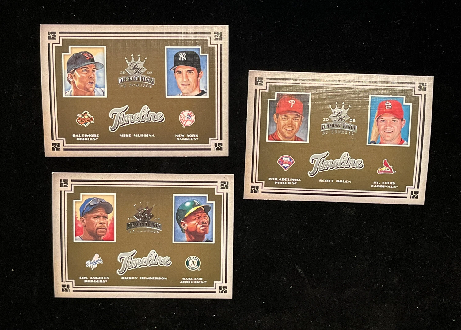 2005 Diamond Kings Timeline Scott Rolen,Ricky Henderson,Mike Mussina T-13,14,15
