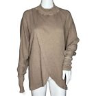 Mono B Mock Neck Waffle Swoop Top Tan Loose Fit Long Sleeve Waffle Knit Size S/M