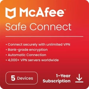 McAfee VPN Safe Connect 2024 Premium 5 Device 1 Year 5 Minute Delivery by Email - Picture 1 of 6