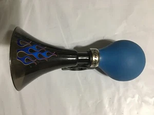 Schwinn Black w/Blue Flames and Bulb Plastic Trumpet Style Bicycle Horn - Picture 1 of 7