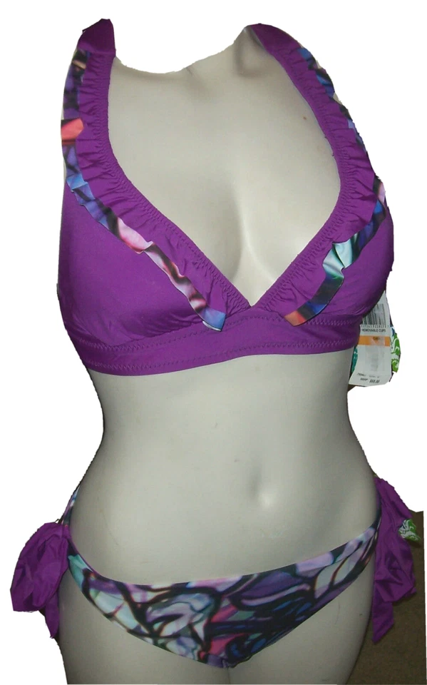 Becca purple watercolor halter bathing suit bikini swimsuit size SMALL S