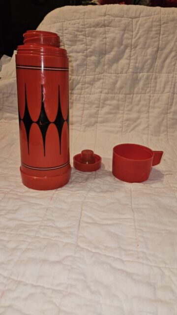 Vintage Aladdin Soup Thermos . Wide Mouth 16 Oz Tan Red & Black