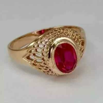 2.00Ct Oval Cut Lab Created Red Ruby Solitaire Wedding Ring 14K Rose Gold Plated - Image 1 of 4