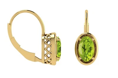 14k Real Gold Leverback Earring 1.5 TCW Peridot Gemstone Solitaire Women Earring - Image 1 of 4
