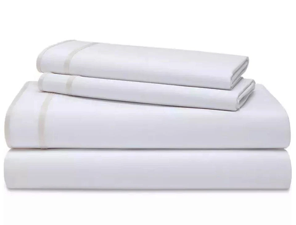 Ralph Lauren Spencer Sateen Border Cream Stripe 300 TC King Sheet Set NIP $220 - Image 1 of 1