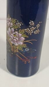 Vintage Japanese Cobalt Blue Floral Mini 3.5" Vase with Golden Trim