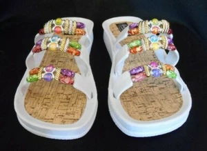GRANDCO SANDALS Beach Pool SLIDE BLING Color Beads WHITE CLASSIC CORK SLIDE  - Picture 1 of 2