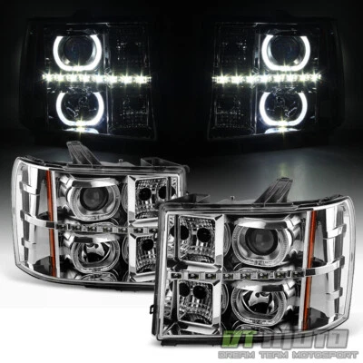2007-2013 GMC Sierra 1500 2500 3500 SMD LED Halo Projector Headlights Headlamps - Image 1 of 4