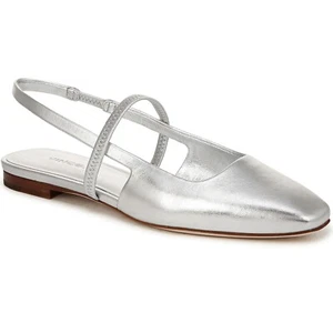$330 VINCE SILVER METALLIC LEATHER SLINGBACK FLATS 7 - Picture 1 of 12