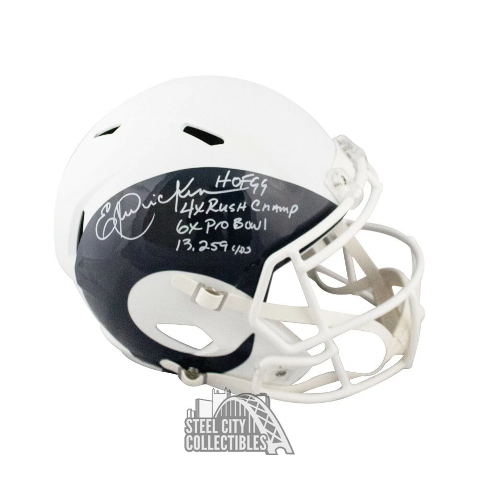 Eric Dickerson Autographed Rams AMP Full-Size Football Helmet JSA COA 4 Inscrip - Image 1 of 1