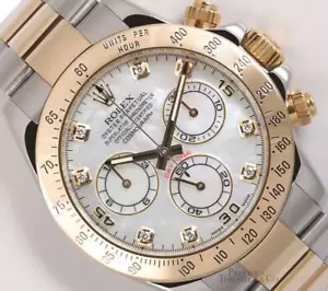 Rolex Men Daytona 116523 Two Tone 18k Steel 40mm Watch-White MOP Diamond Dial  - Picture 1 of 5