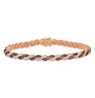 Brazalete Tenis 10C Corte Redondo Creado en Laboratorio Chocolate Diamante Chapado en Oro Rosa 14K 7" Foto 1 de 3