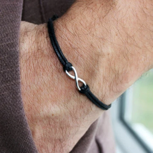 Bracciale Infinito Argento in corda Nero Amicizia braccialetto per da Uomo Donna - Immagine 1 di 1