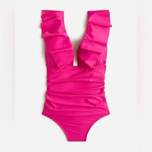 J Crew Womens Plus Size 24 Ruched Ruffle One-Piece Swimsuit in Fuchsia $118 1602 - Picture 1 of 8