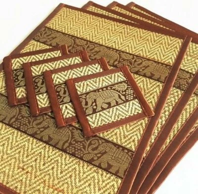 Brown PaPyrus Platemat Coasters Thai Craft Dinning Set for 4 seat Free Ship - Image 1 of 4
