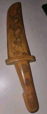 "Cuchillo daga de hueso grabado dragón chino vintage con funda hoja de 5,5""" Foto 1 de 4