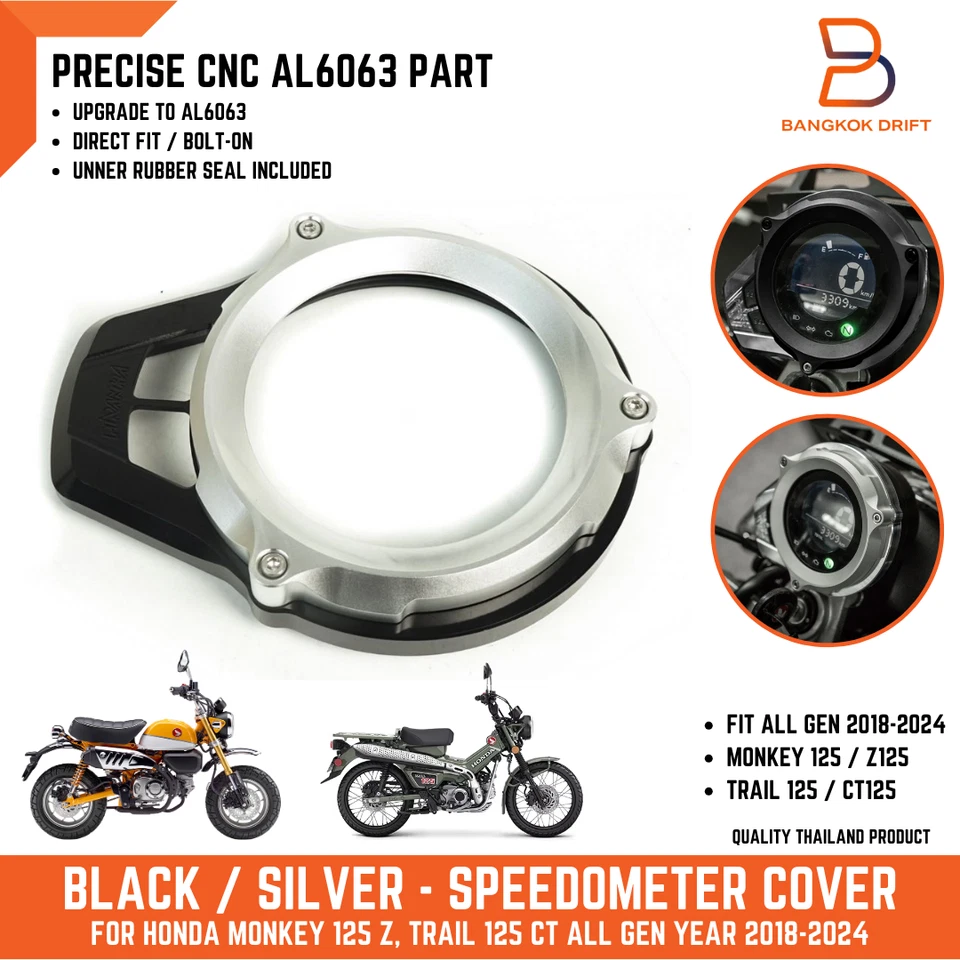 TAMPA DE VELOCÍMETRO PRATA PRETA PROTETOR DE ALUMÍNIO PARA HONDA MONKEY Z125 TRAIL CT125 - Imagem 1 de 4