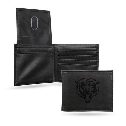 Chicago Bears Laser Engraved Black Leather Billfold Wallet  - Free Shipping Cover