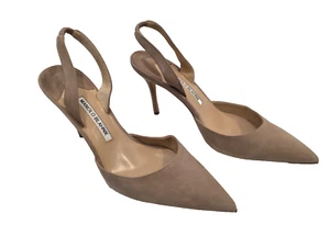 MANOLO BLAHNIK Beige Carolyn Slingbacks with 90mm Heel - Size 39.5 - Picture 1 of 7