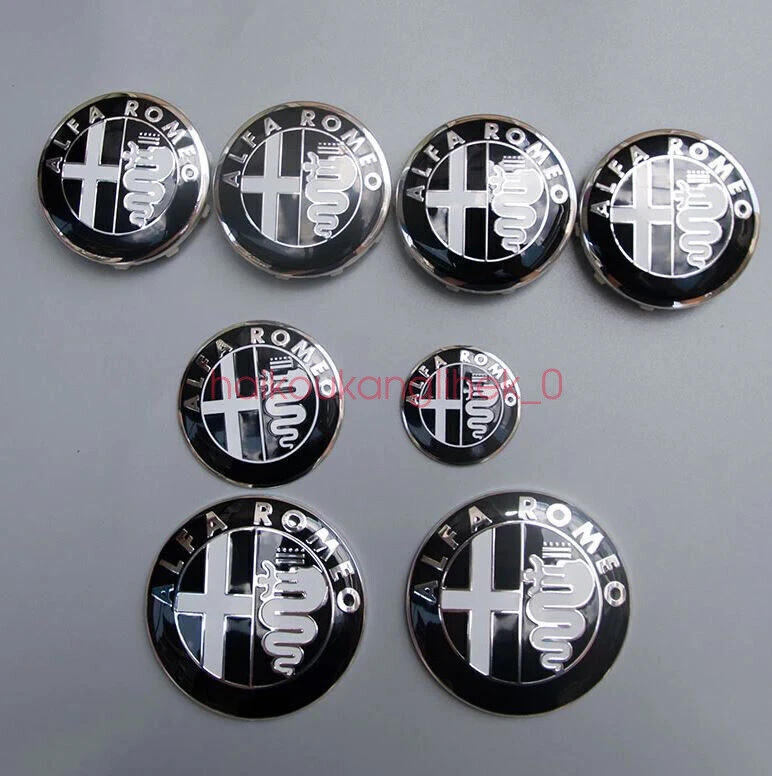 8 Set Alfa Romeo Black Wheel Center Caps Hood Rear Steering Wheel Emblems Badges - image 1 of 1
