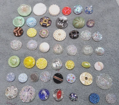 48 Vintage Antique Glass Buttons MULTICOLOR & some IRIDESCENT - Image 1 of 4