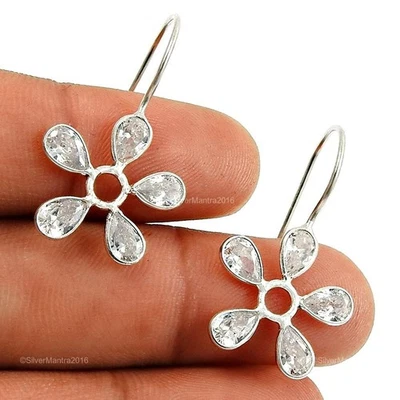 Naturale Zircone Cubico 925 Argento Sterling Boho Pendenti Nuovo Orecchini Gioie - Immagine 1 di 4