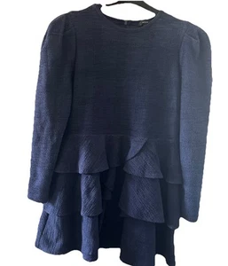 Vestido para mujer AQUA XL azul marino manga volantes parte inferior cuello redondo cierre de cremallera nuevo con etiquetas - Imagen 1 de 4