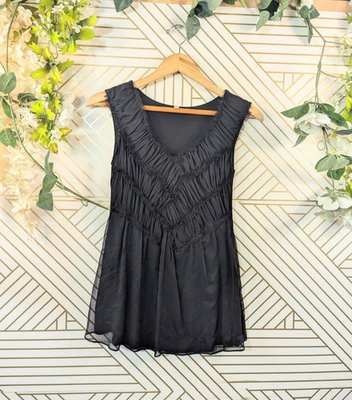 BAILEY 44 黑色丝绸混纺褶皱 Gathhered 无袖上衣复古 Goth Y2K Sm 阅读 — 第 1/4 张图片