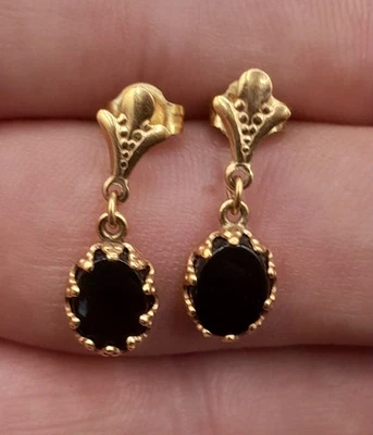 12k GF Black Onyx Dangle Pierce Earrings - Image 1 of 4
